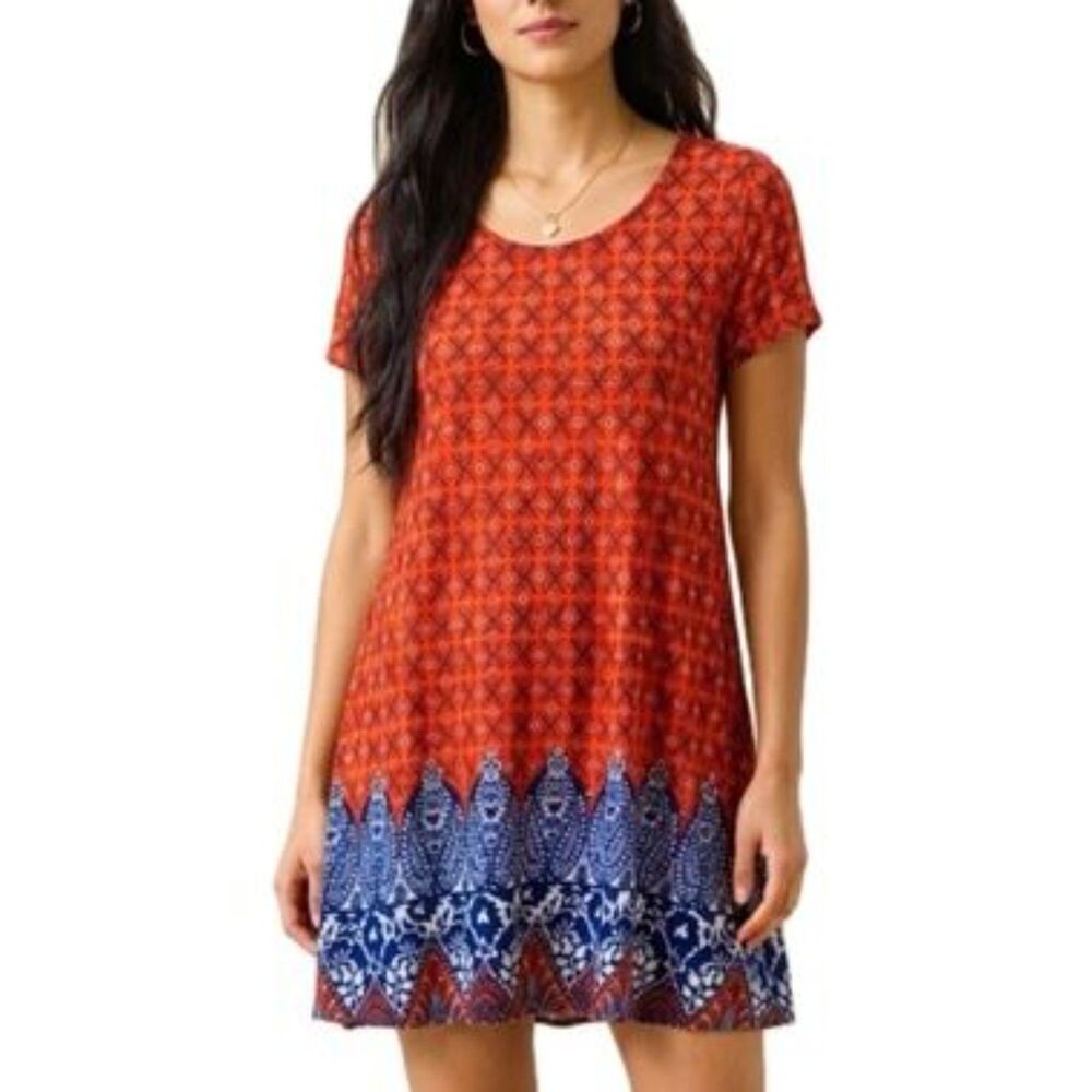 Priddy by Puella High Low Open Back Dress Size S Orange Navy Paisley Boho Print